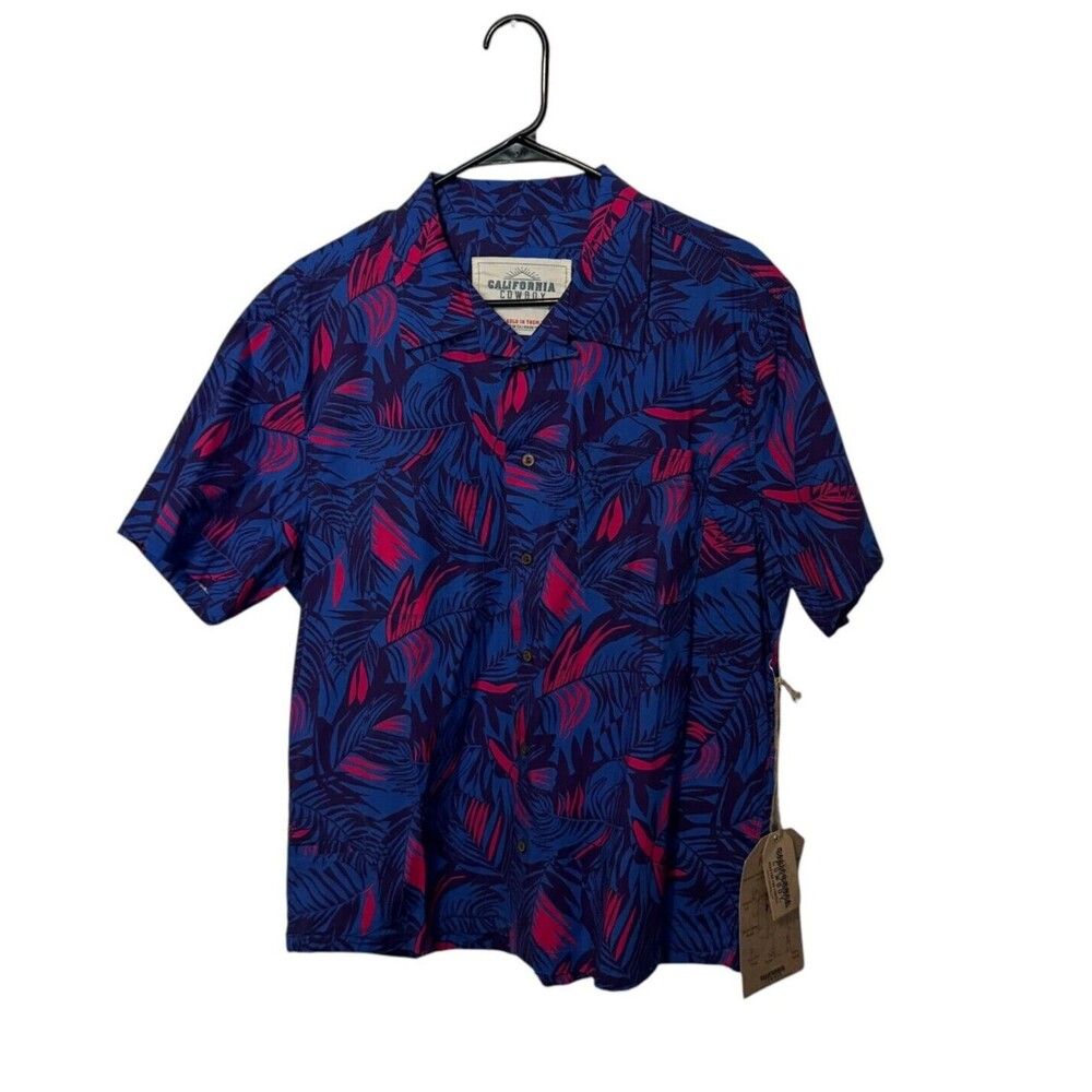 California Cowboy Shirt Mens Large Blue Pink High Water Floral Tropical Beach